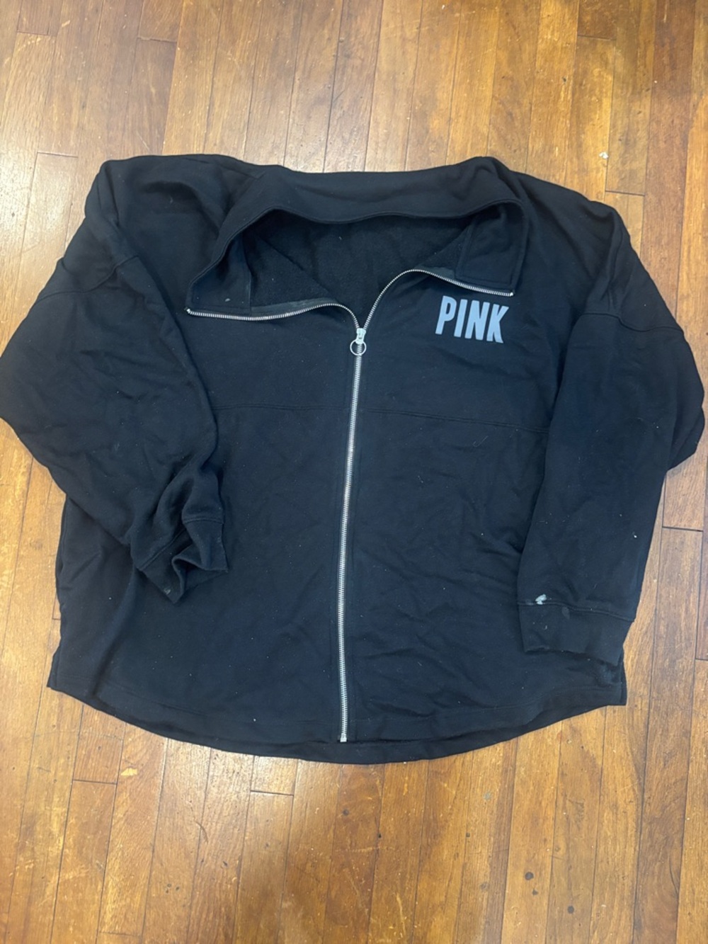 PINK Victoria's Secret Black Zip-Up Fleece Jacket